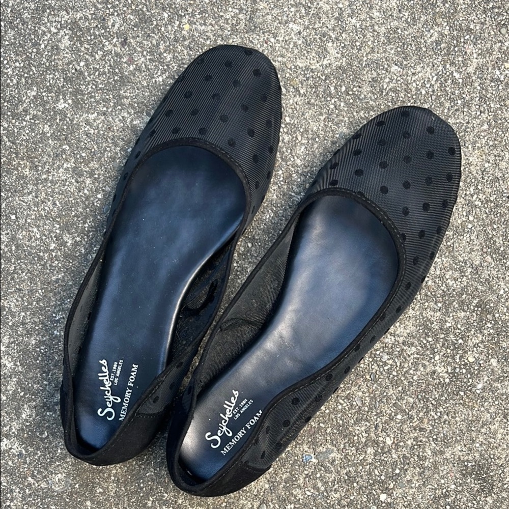 SOLD! Seychelles Black Mesh Polka Dot Flats, 9